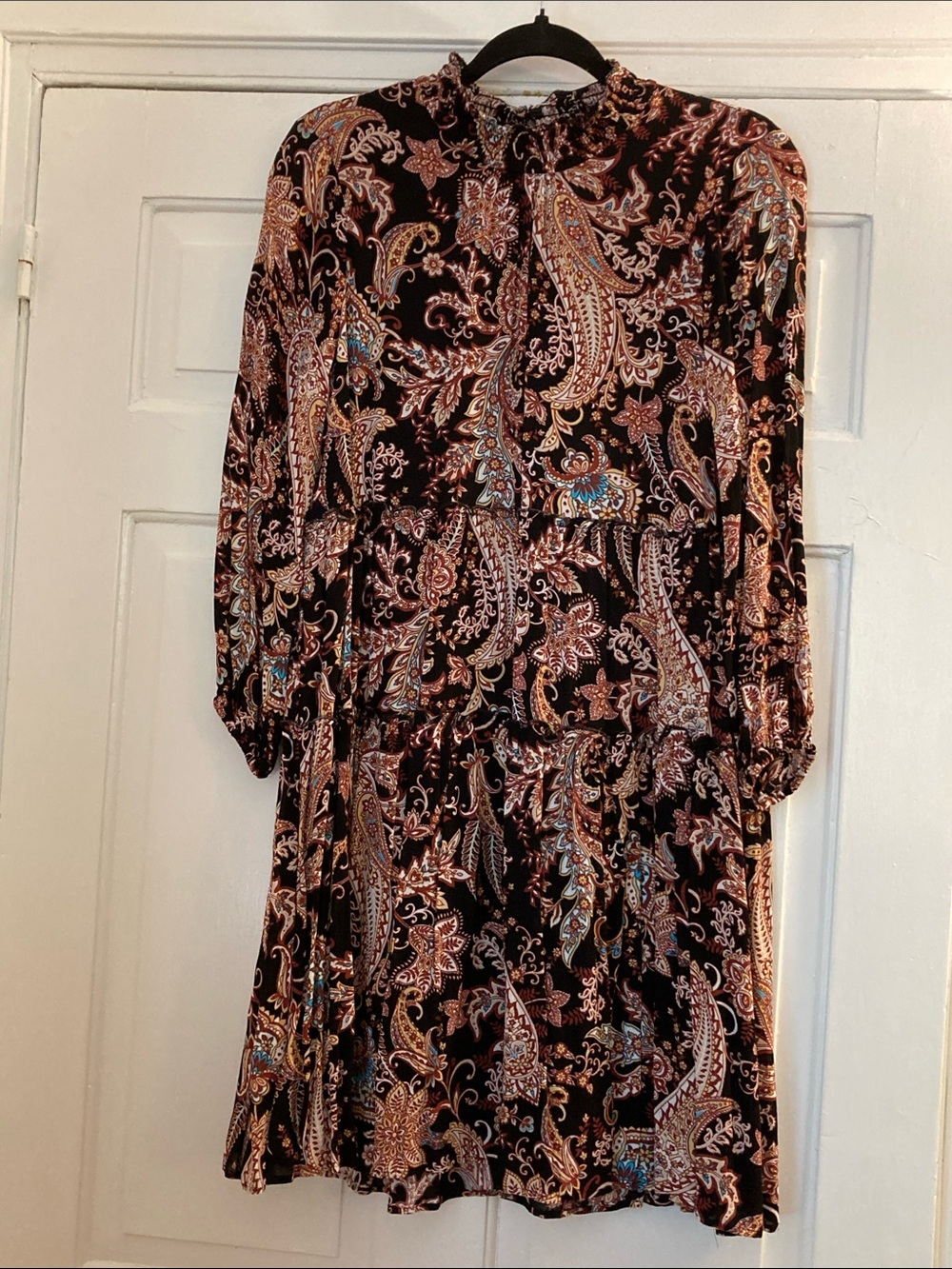 Anthropologie Black Paisley Long-Sleeve Dress, Size XS
